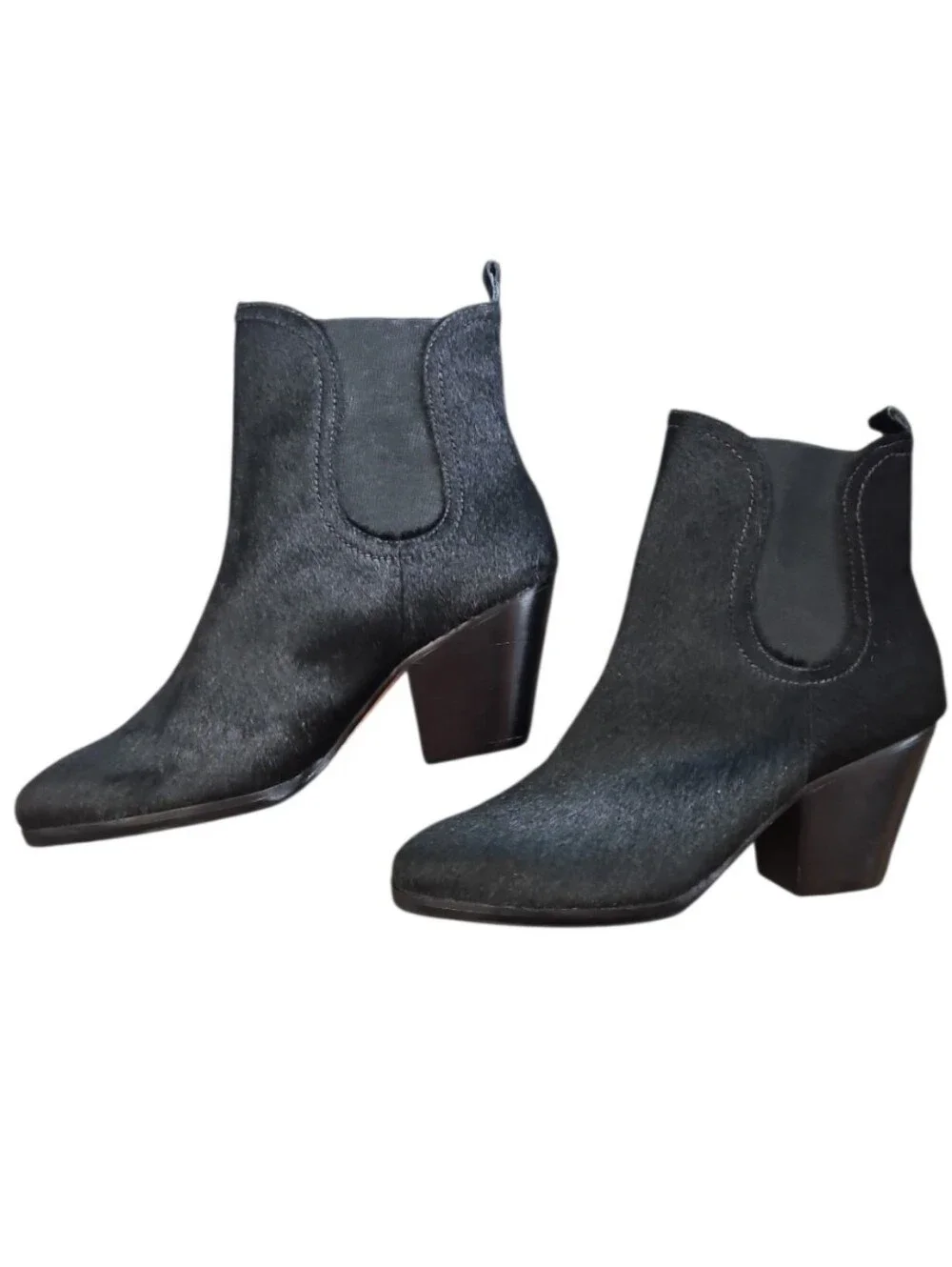 Rachel Comey Mars Calf Hair Ankle Bootie Black Chunky Stacked Heel 7
